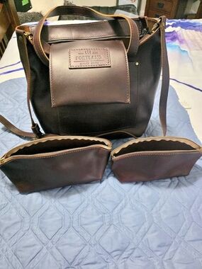 New, Never Used 
Portland Tote Bag with Two Zip Pouches in Brown